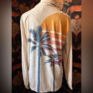 Women’s Marine Layer Palm Sunset Terry Cloth Long Sleeve Rugby Polo Size M Cream